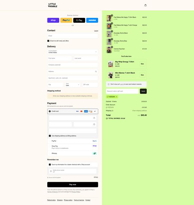 Little Trouble checkout page showing Little Trouble discount code box | Screenshot taken by SimplyCodes community member on Sep 4, 2025