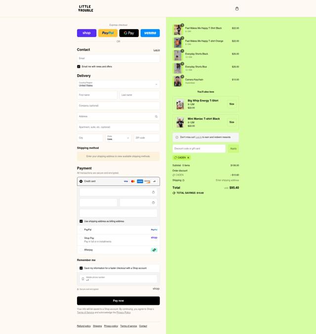 Little Trouble checkout page showing Little Trouble discount code box | Screenshot taken by SimplyCodes community member on Sep 4, 2025