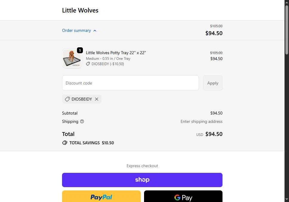 Little Wolves checkout page showing Little Wolves promo code box | Screenshot taken by SimplyCodes community member on Dec 20, 2025