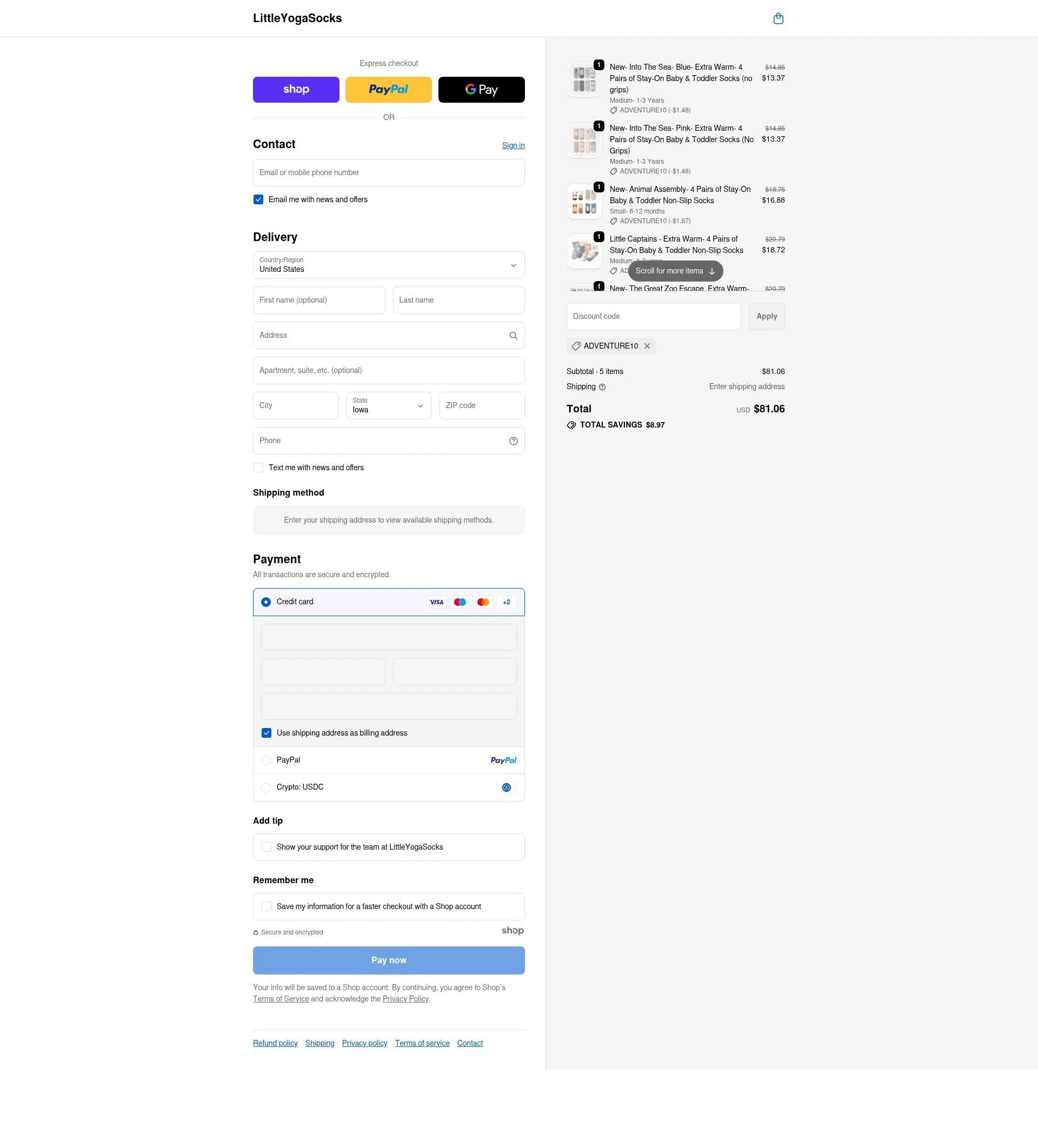Little Yoga Socks checkout page showing Little Yoga Socks discount code box | Screenshot taken by SimplyCodes community member on Dec 4, 2025