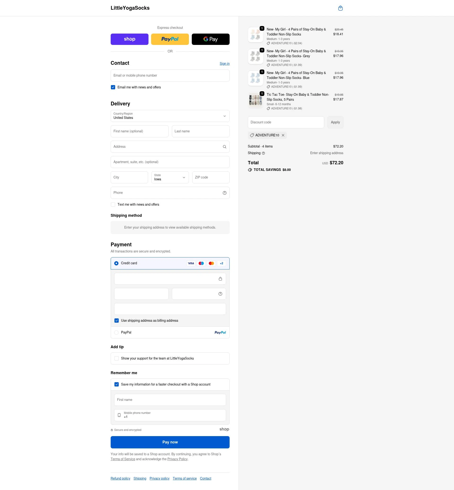Little Yoga Socks checkout page showing Little Yoga Socks discount code box | Screenshot taken by SimplyCodes community member on Nov 18, 2025