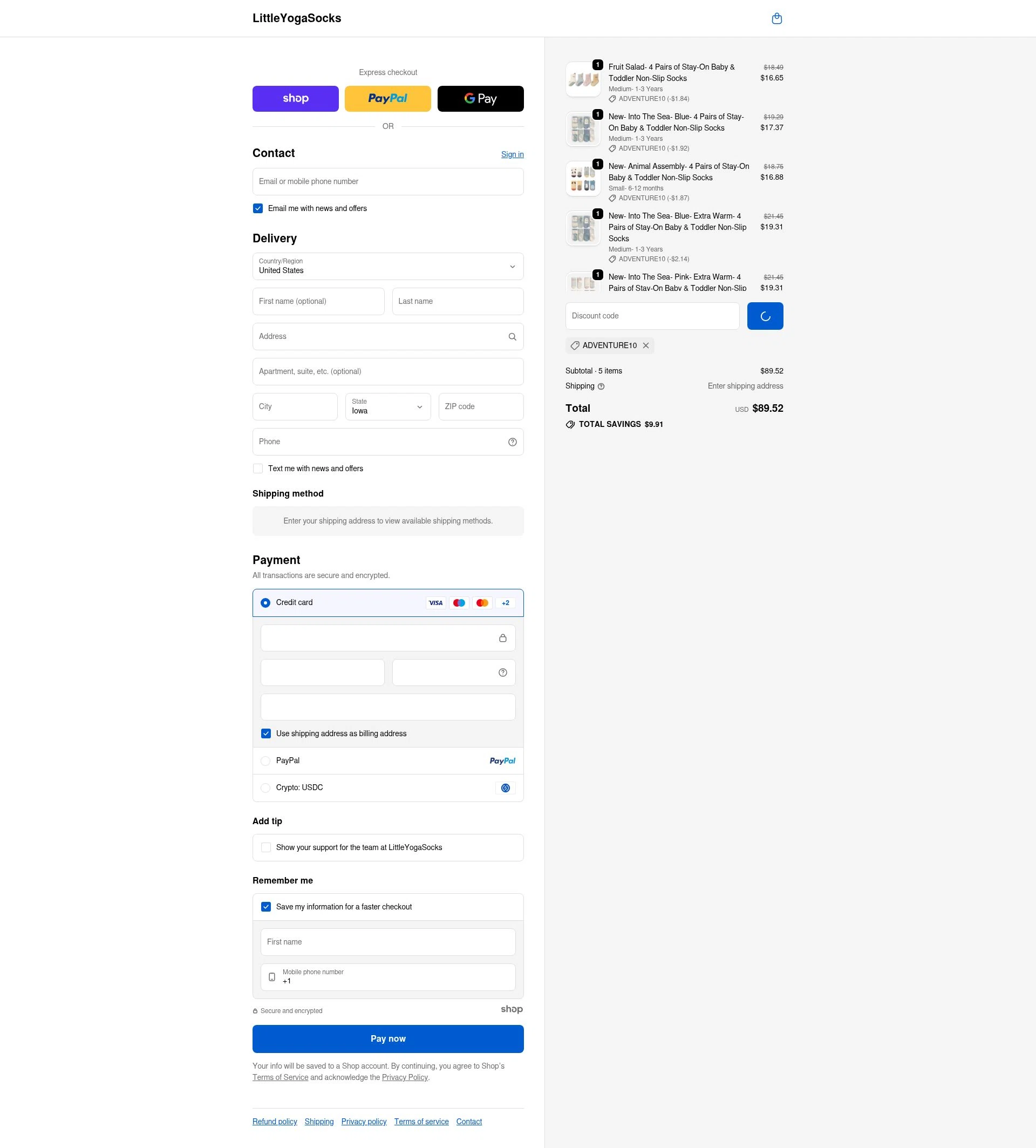 Little Yoga Socks checkout page showing Little Yoga Socks discount code box | Screenshot taken by SimplyCodes community member on Dec 22, 2025