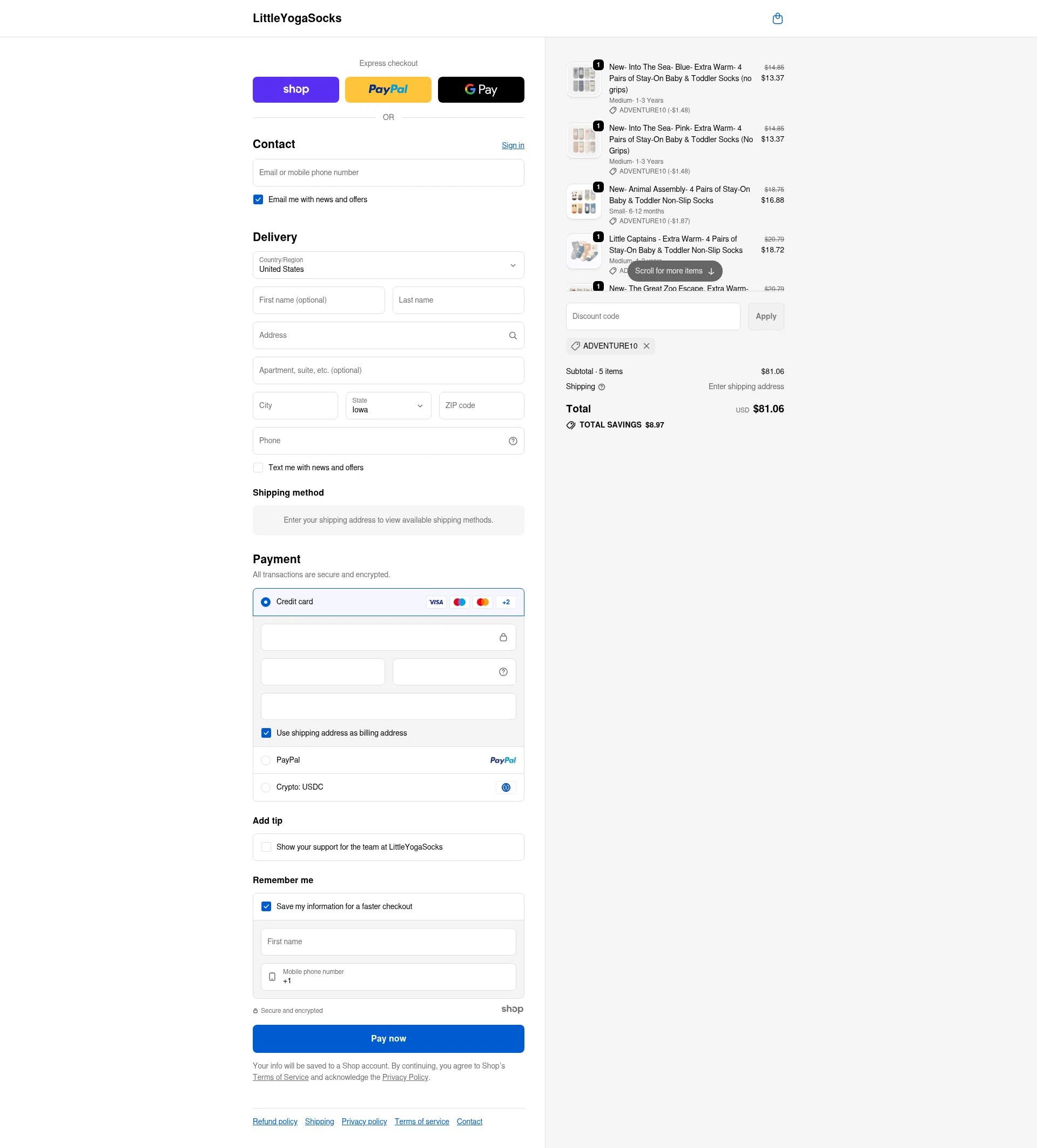 Little Yoga Socks checkout page showing Little Yoga Socks discount code box | Screenshot taken by SimplyCodes community member on Dec 15, 2025