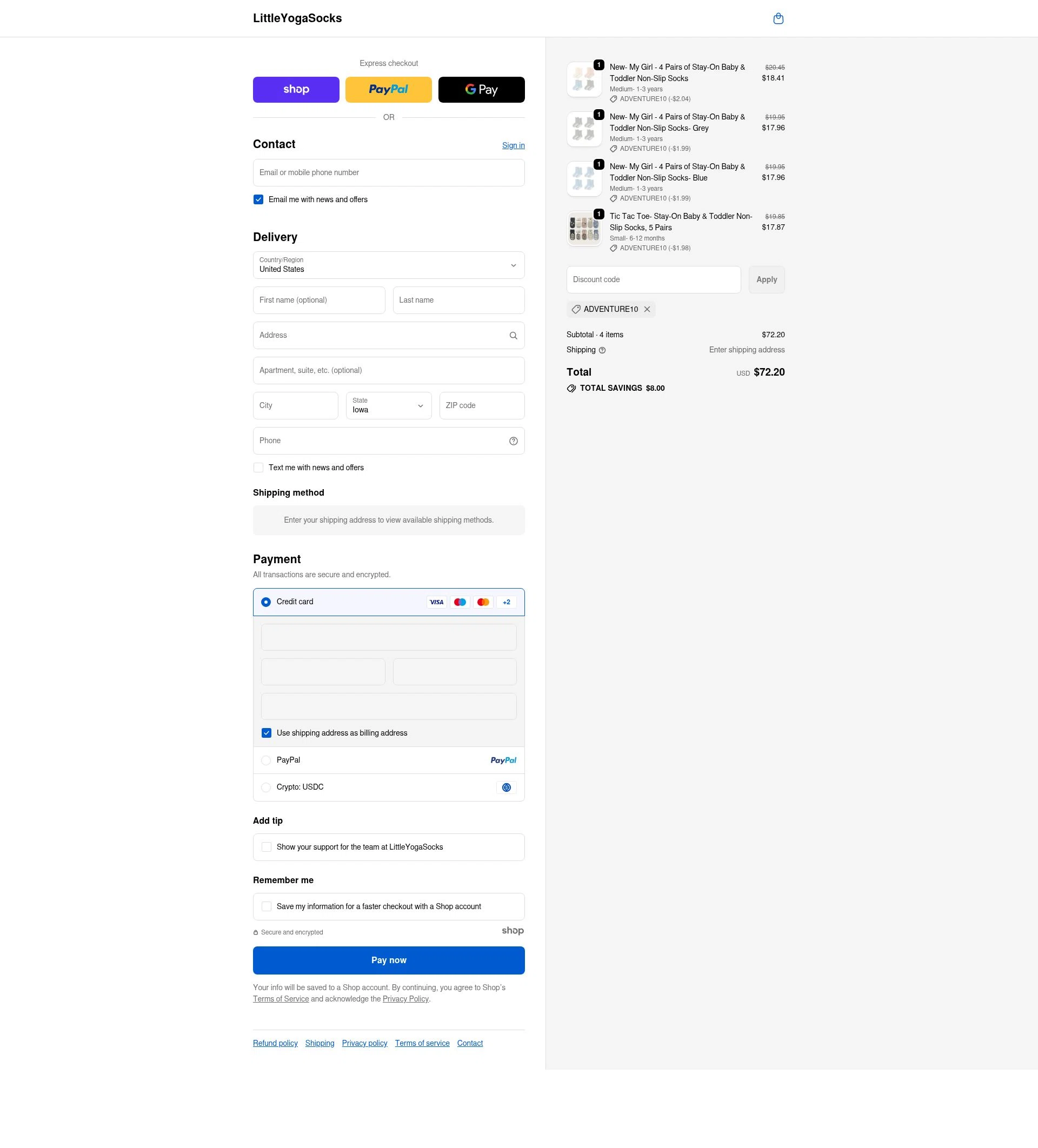 Little Yoga Socks checkout page showing Little Yoga Socks discount code box | Screenshot taken by SimplyCodes community member on Nov 23, 2025