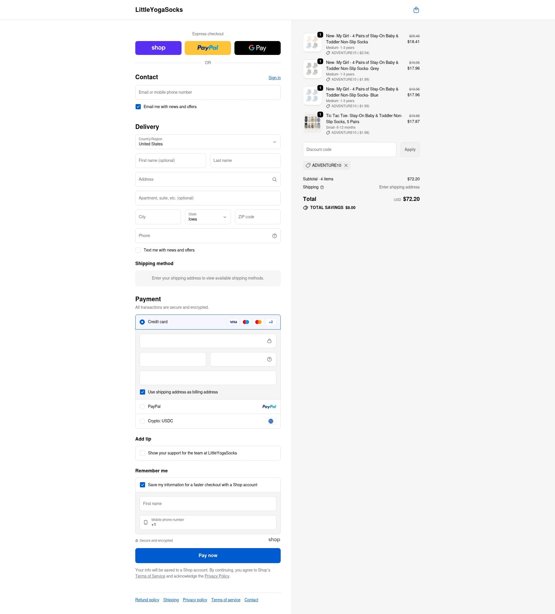Little Yoga Socks checkout page showing Little Yoga Socks discount code box | Screenshot taken by SimplyCodes community member on Nov 28, 2025