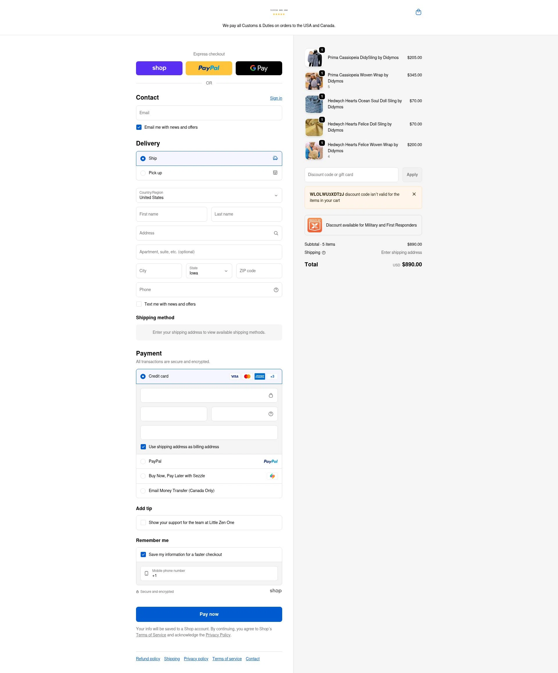 Little Zen One checkout page showing Little Zen One discount code box | Screenshot taken by SimplyCodes community member on Jan 29, 2026