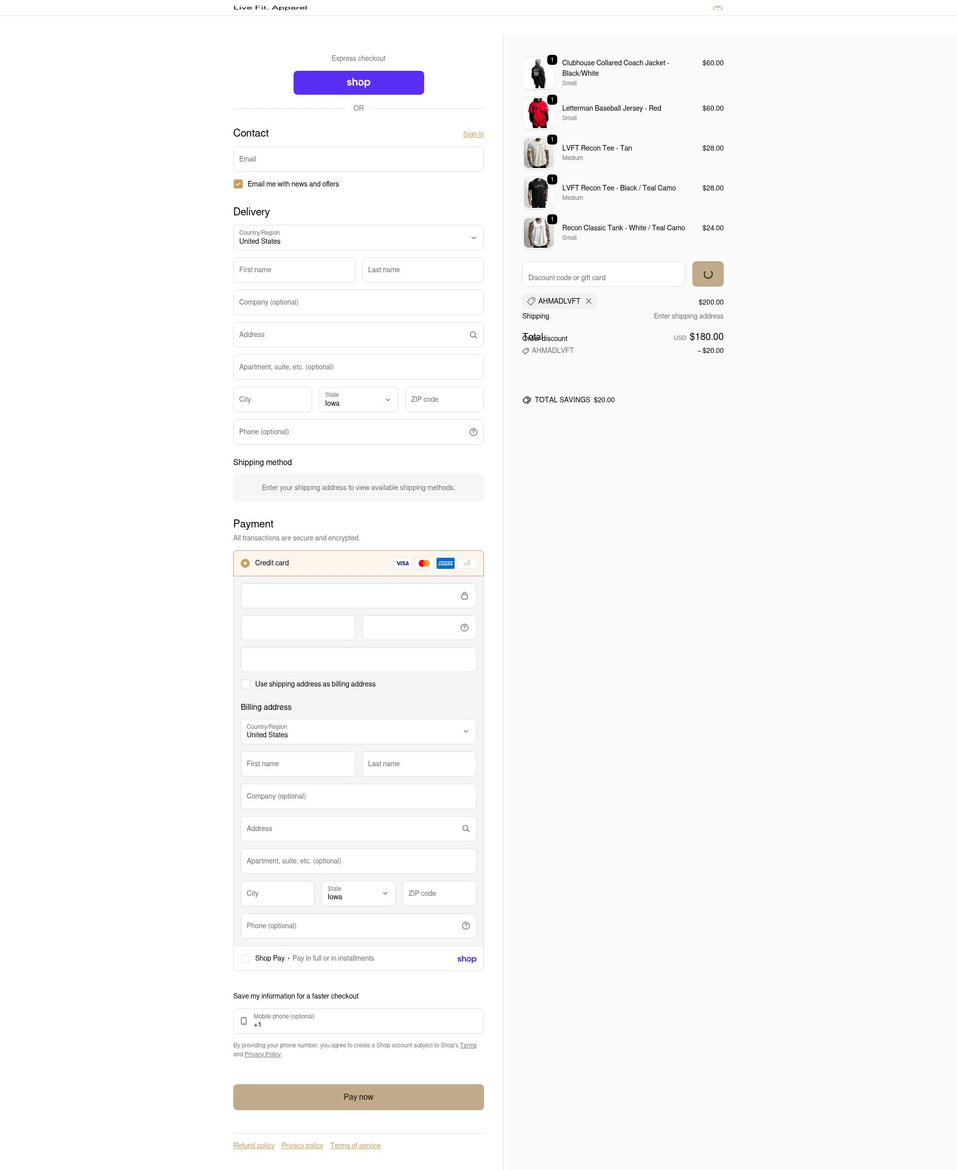 Live Fit checkout page showing Live Fit promo code box | Screenshot taken by SimplyCodes community member on Feb 10, 2026