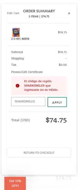 SPARKSMILES coupon verification screenshot