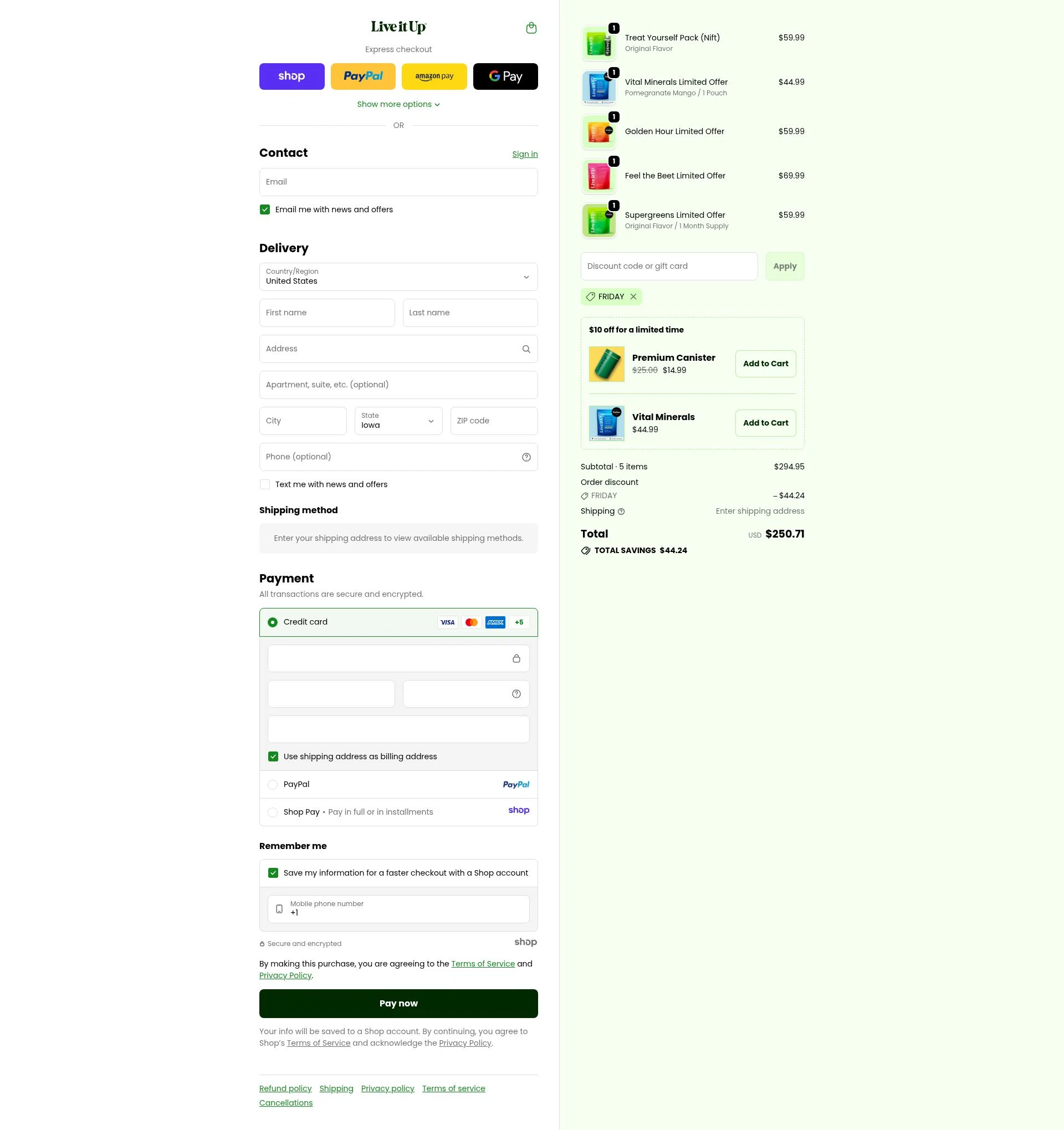 Live It Up checkout page showing Live It Up discount code box | Screenshot taken by SimplyCodes community member on Nov 23, 2025