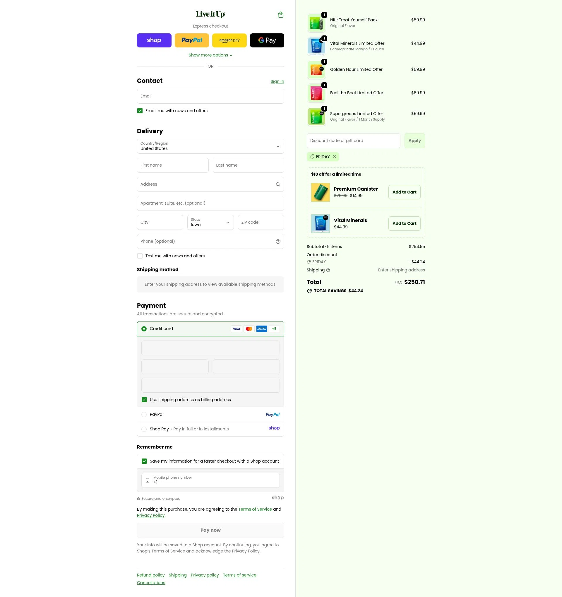 Live It Up checkout page showing Live It Up discount code box | Screenshot taken by SimplyCodes community member on Dec 9, 2025