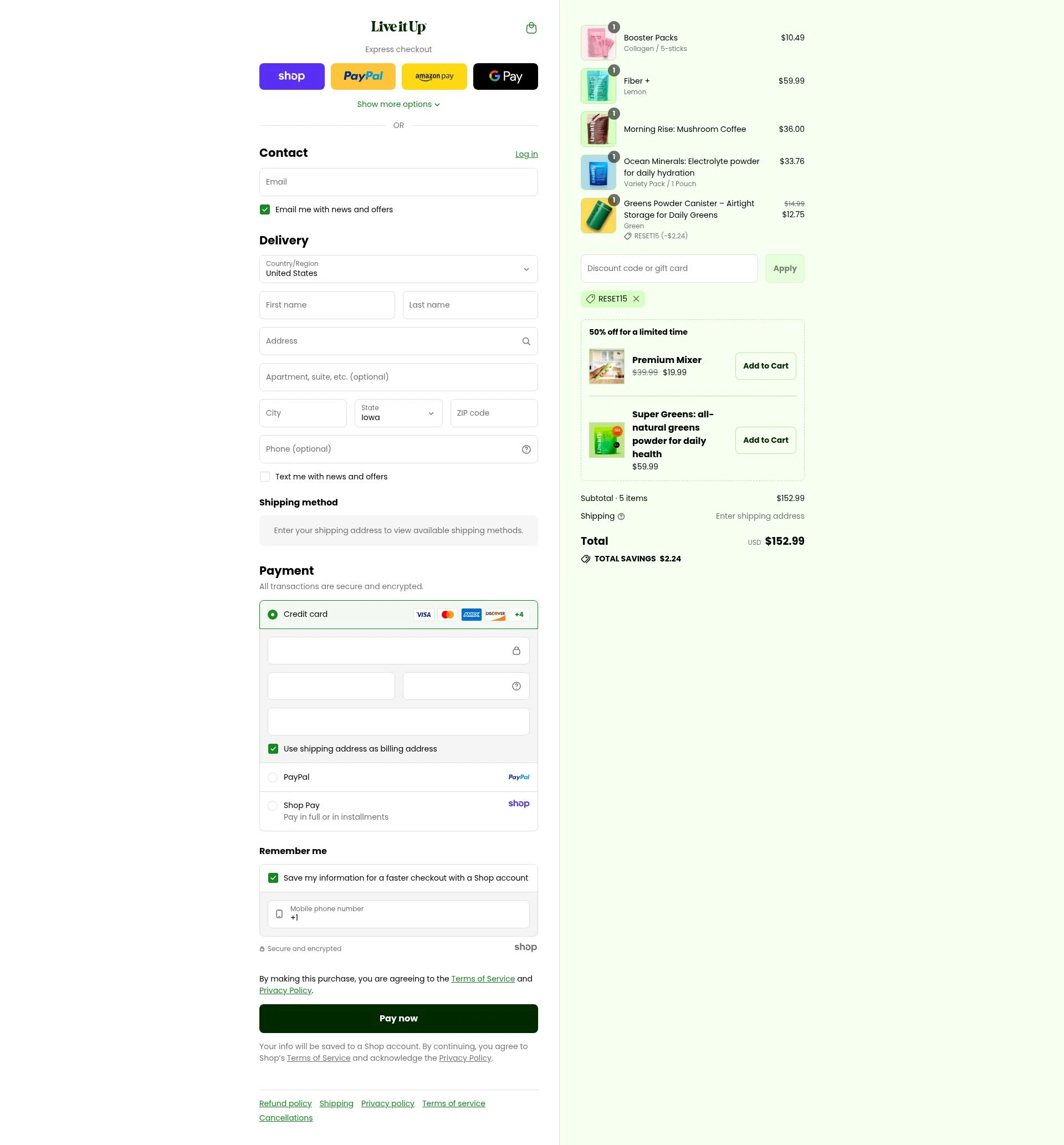 Live It Up checkout page showing Live It Up discount code box | Screenshot taken by SimplyCodes community member on Aug 30, 2025