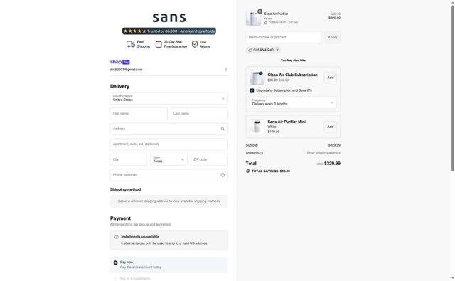 Sans checkout page showing Sans promo code box | Screenshot taken by SimplyCodes community member on Jul 16, 2025
