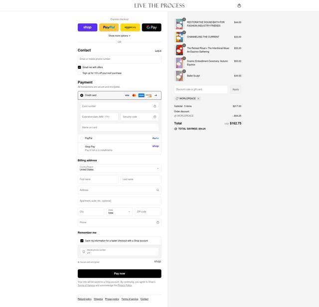 Live The Process checkout page showing Live The Process promo code box | Screenshot taken by SimplyCodes community member on Sep 8, 2025