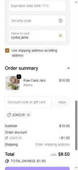 JOKO15 coupon verification screenshot