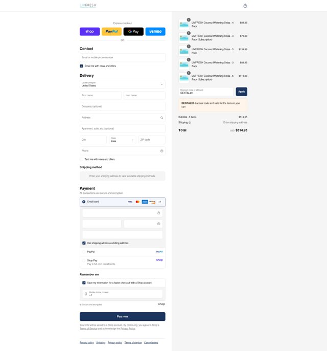LivFresh checkout page showing LivFresh discount code box | Screenshot taken by SimplyCodes community member on Aug 30, 2025