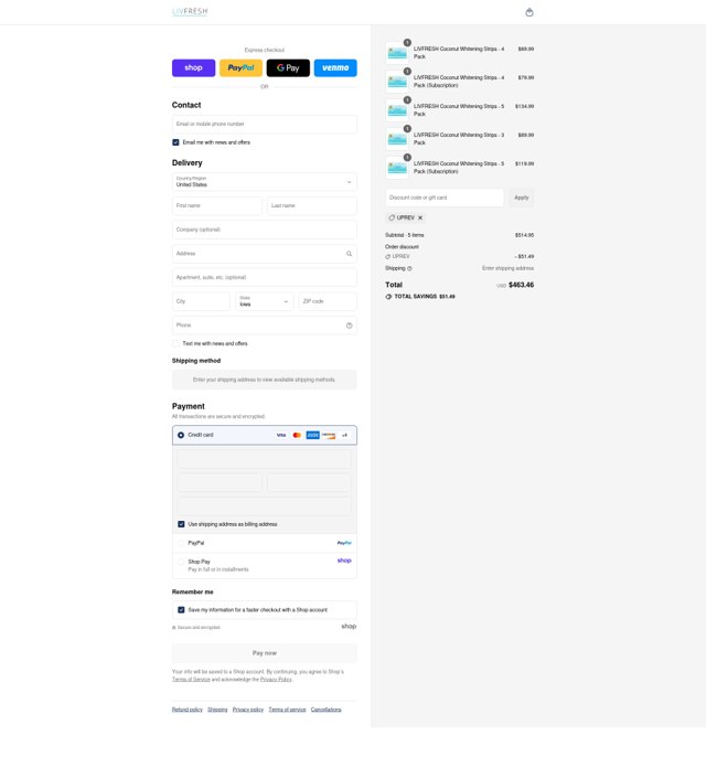 LivFresh checkout page showing LivFresh discount code box | Screenshot taken by SimplyCodes community member on Sep 3, 2025