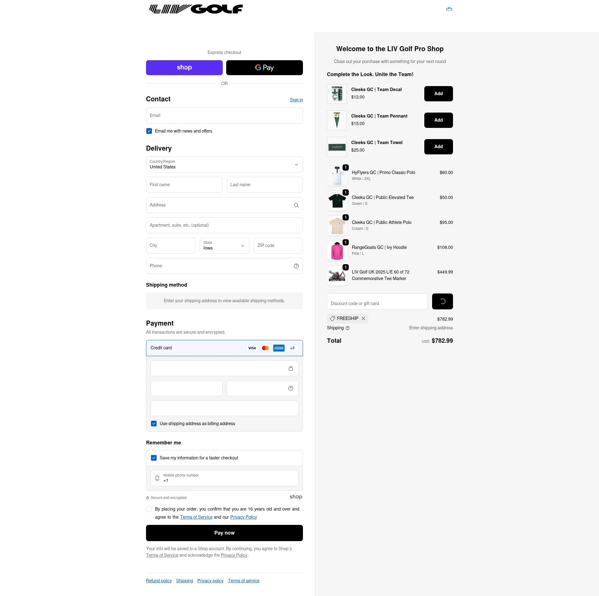 LIV Golf checkout page showing LIV Golf promo code box | Screenshot taken by SimplyCodes community member on Dec 26, 2025
