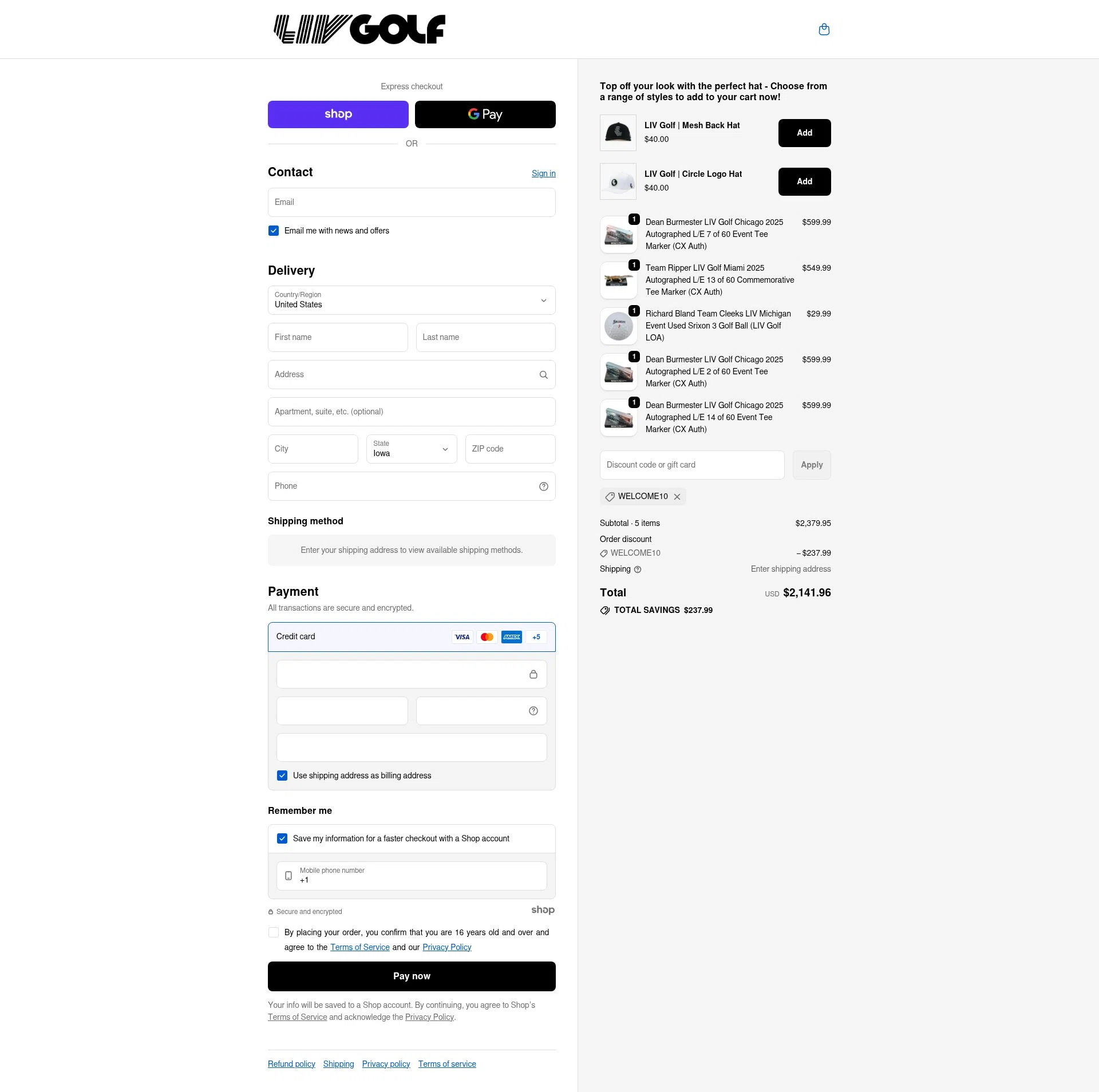 LIV Golf checkout page showing LIV Golf promo code box | Screenshot taken by SimplyCodes community member on Nov 27, 2025