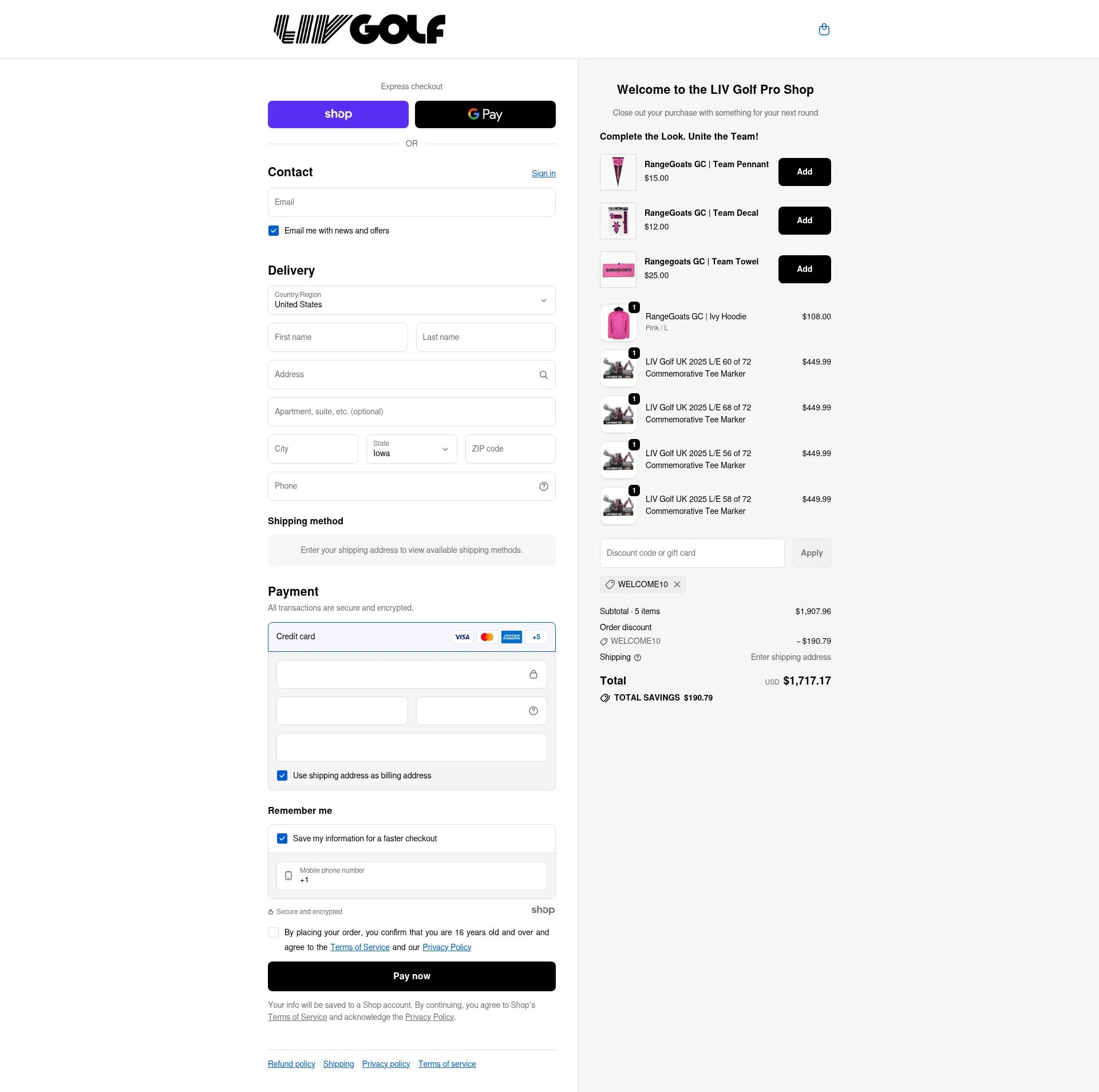 LIV Golf checkout page showing LIV Golf promo code box | Screenshot taken by SimplyCodes community member on Dec 14, 2025