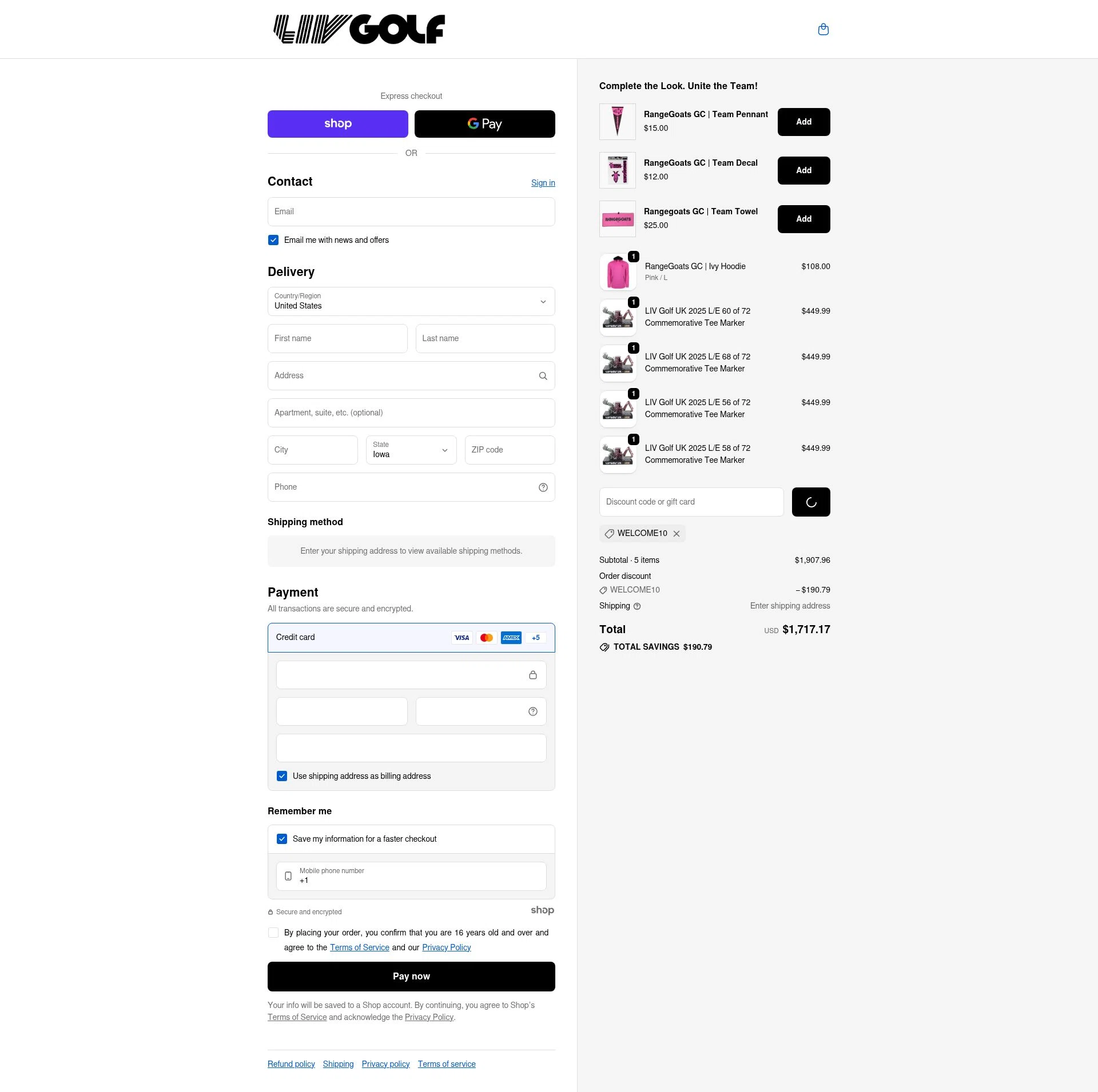 LIV Golf checkout page showing LIV Golf promo code box | Screenshot taken by SimplyCodes community member on Dec 21, 2025