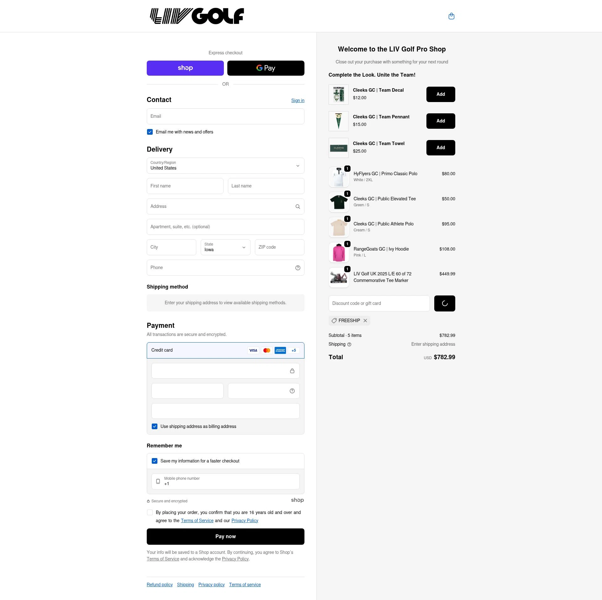 LIV Golf checkout page showing LIV Golf promo code box | Screenshot taken by SimplyCodes community member on Dec 31, 2025