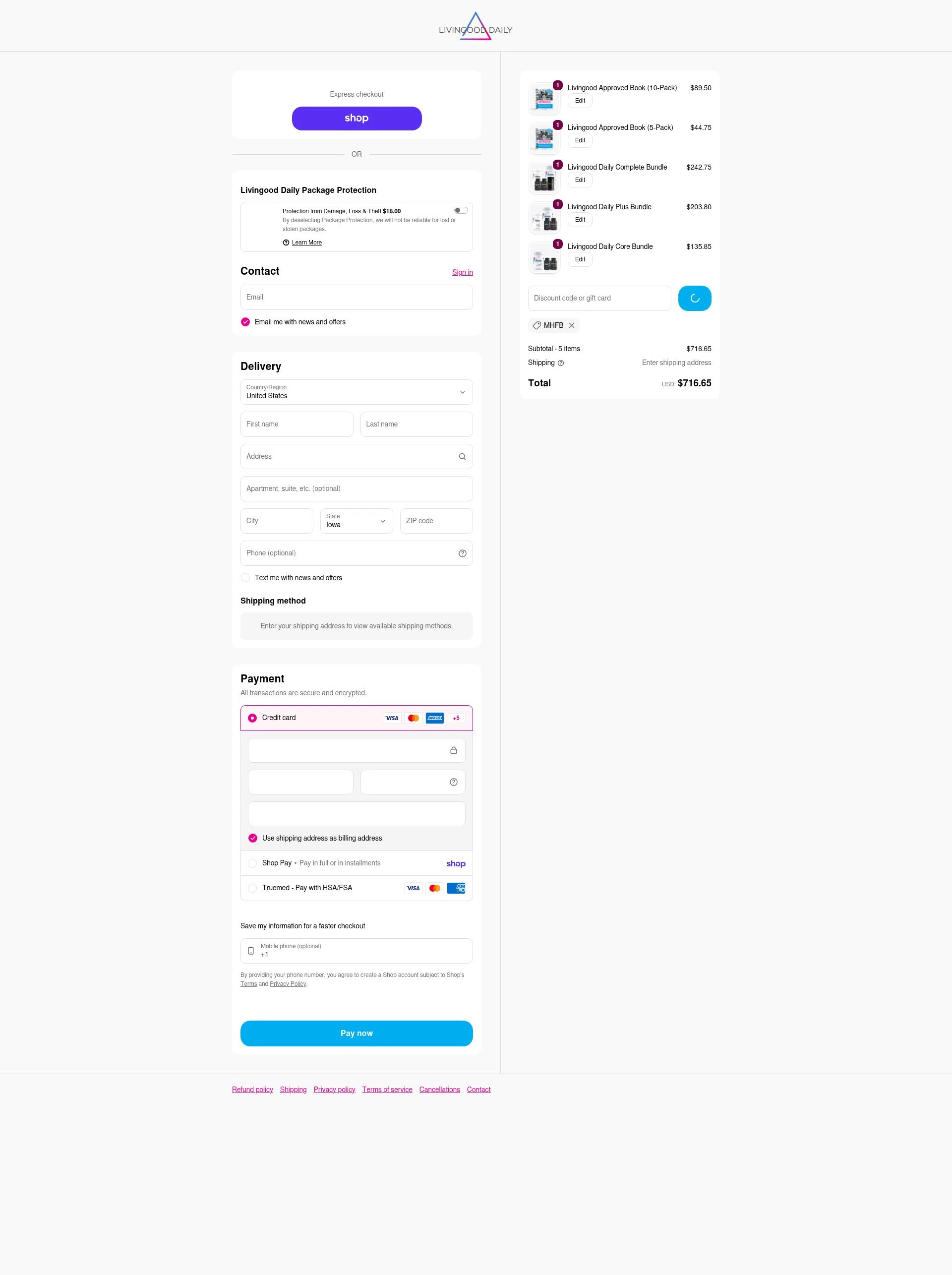 Livingood Daily checkout page showing Livingood Daily discount code box | Screenshot taken by SimplyCodes community member on Feb 10, 2026