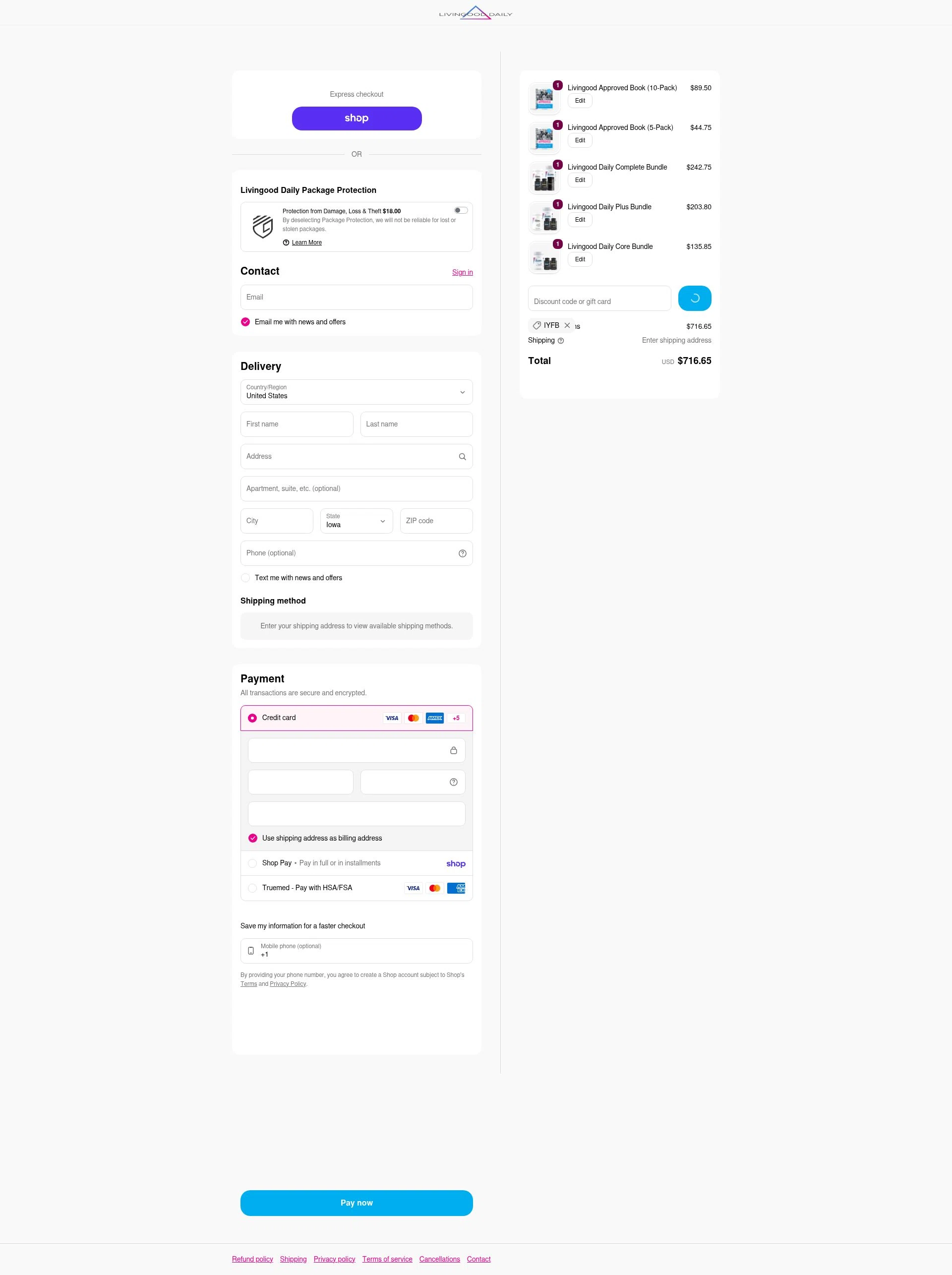 Livingood Daily checkout page showing Livingood Daily discount code box | Screenshot taken by SimplyCodes community member on Feb 10, 2026