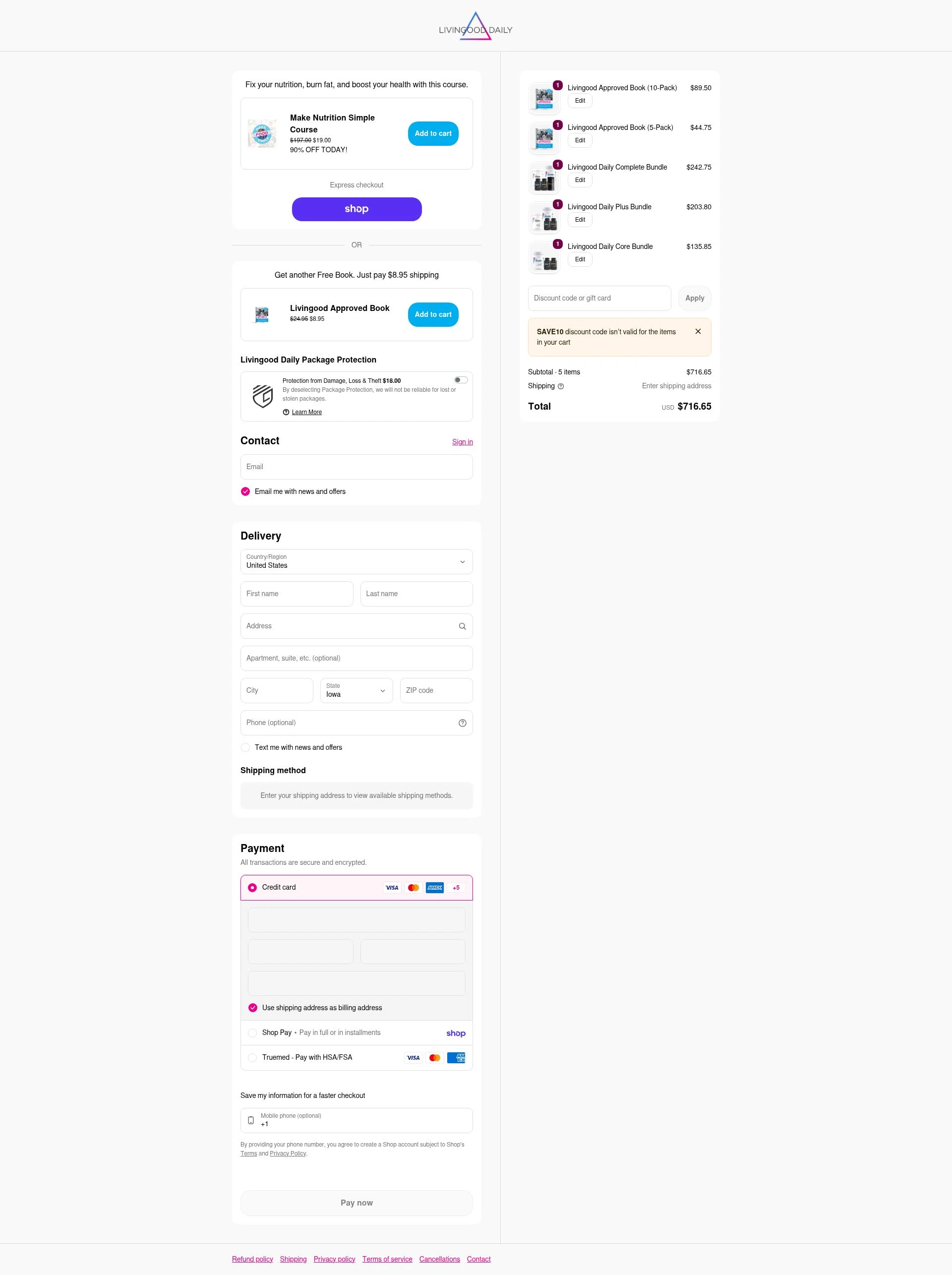 Livingood Daily checkout page showing Livingood Daily discount code box | Screenshot taken by SimplyCodes community member on Feb 10, 2026