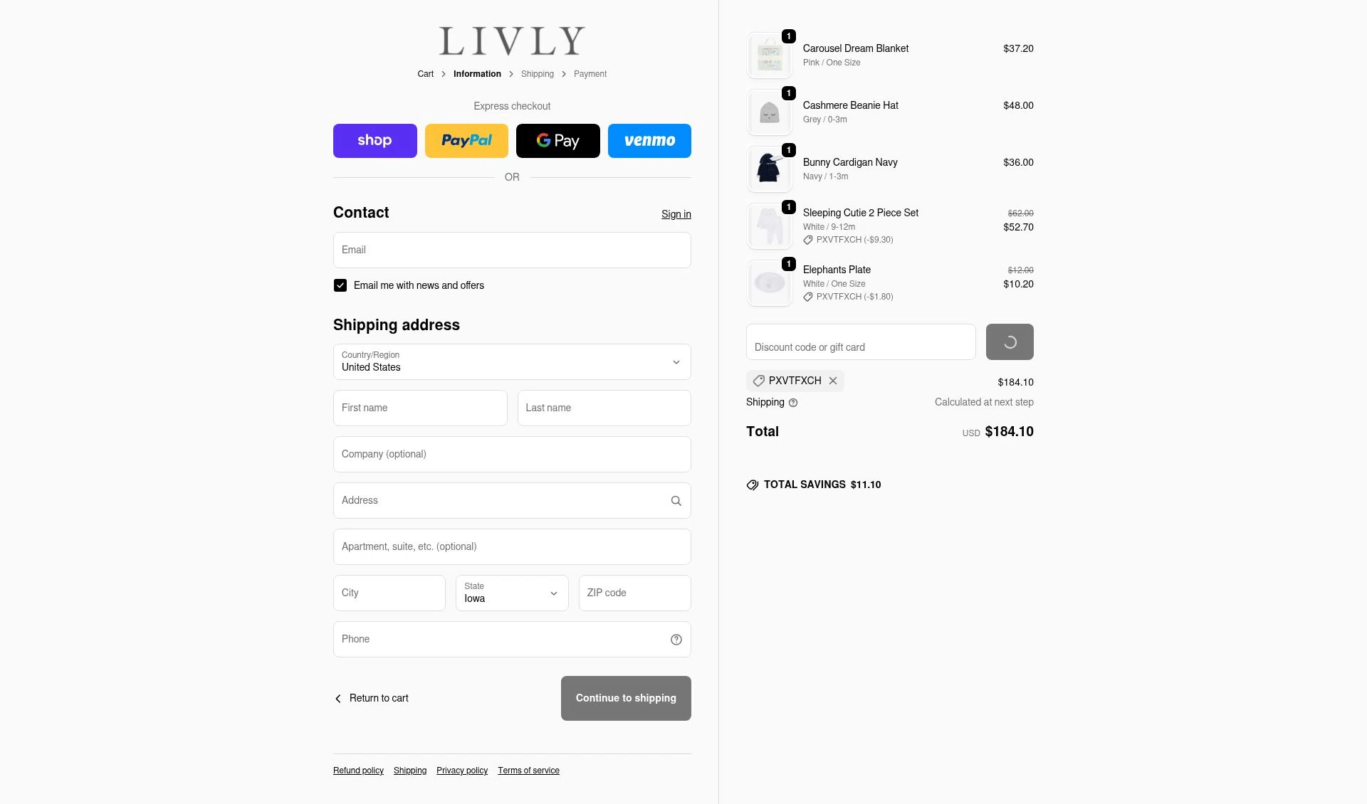 Livly Clothing checkout page showing Livly Clothing discount code box | Screenshot taken by SimplyCodes community member on Jan 1, 2026