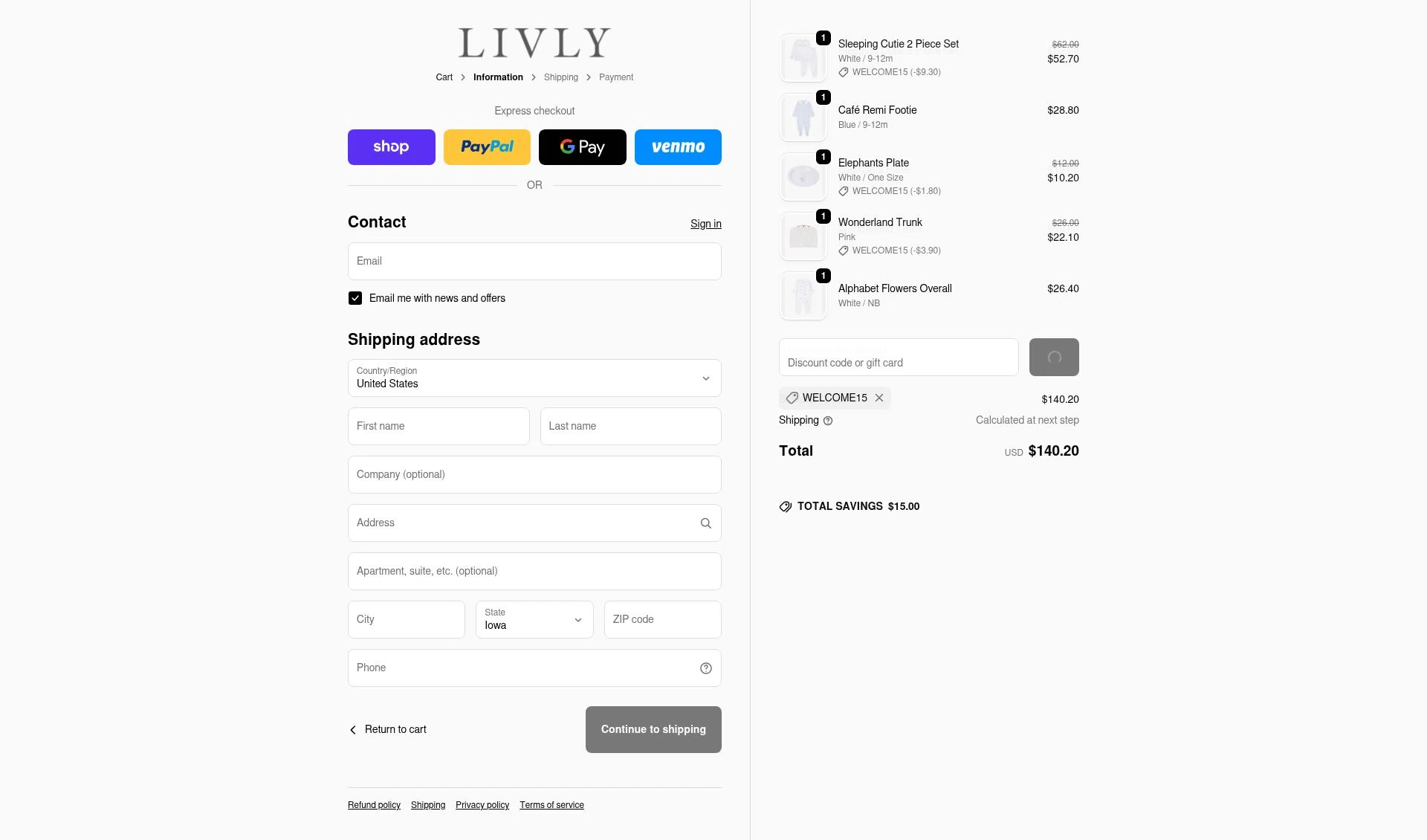Livly Clothing checkout page showing Livly Clothing discount code box | Screenshot taken by SimplyCodes community member on Dec 27, 2025