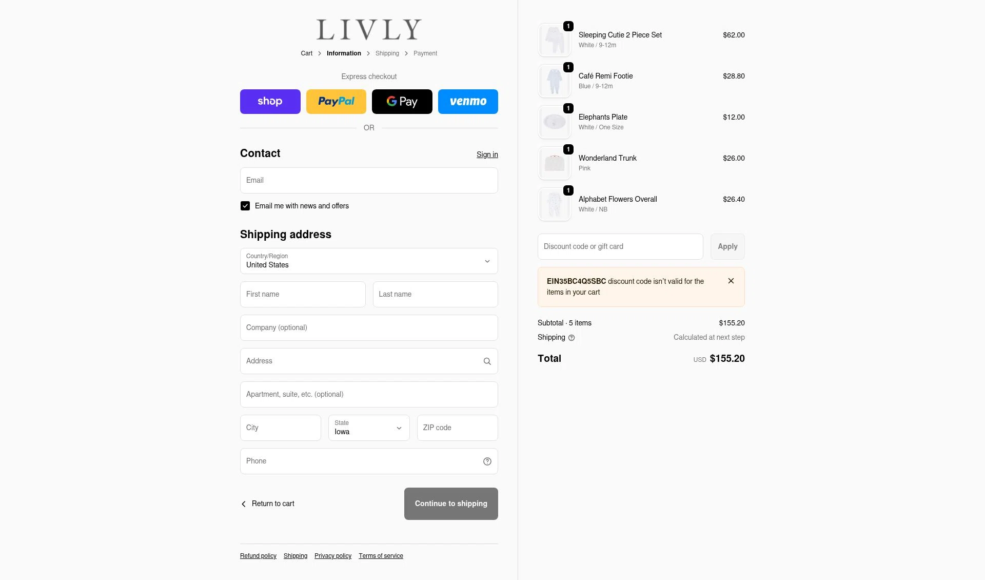 Livly Clothing checkout page showing Livly Clothing discount code box | Screenshot taken by SimplyCodes community member on Dec 27, 2025