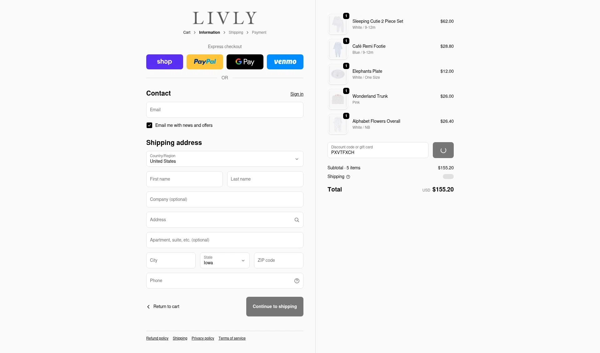 Livly Clothing checkout page showing Livly Clothing discount code box | Screenshot taken by SimplyCodes community member on Dec 27, 2025