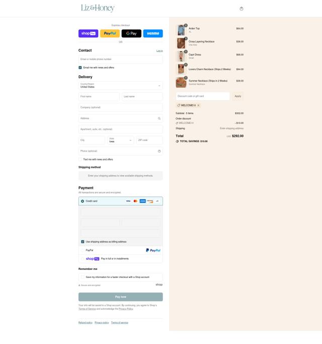 Liz and Honey checkout page showing Liz and Honey promo code box | Screenshot taken by SimplyCodes community member on Jul 31, 2025