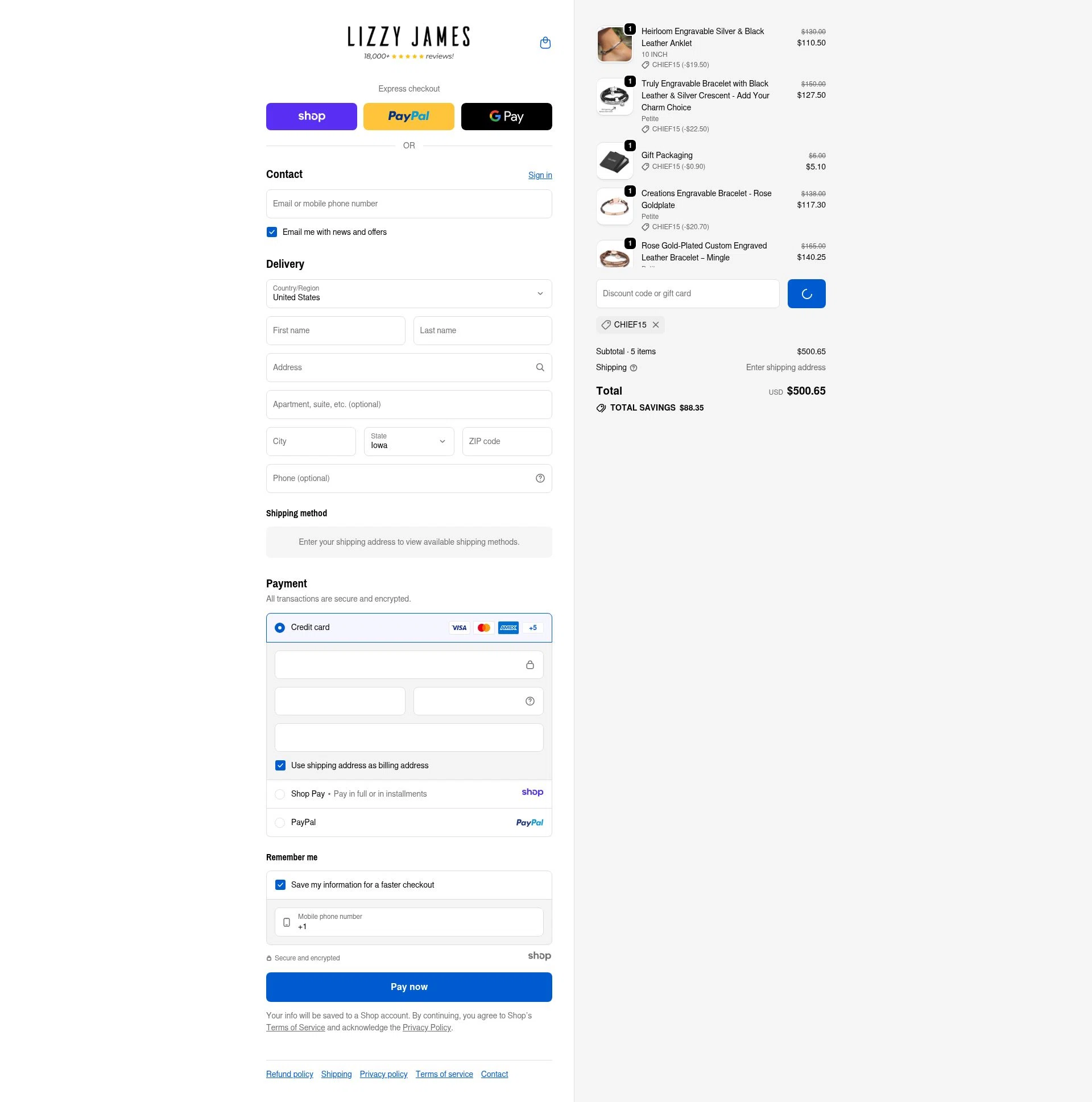 Lizzy James checkout page showing Lizzy James promo code box | Screenshot taken by SimplyCodes community member on Dec 28, 2025