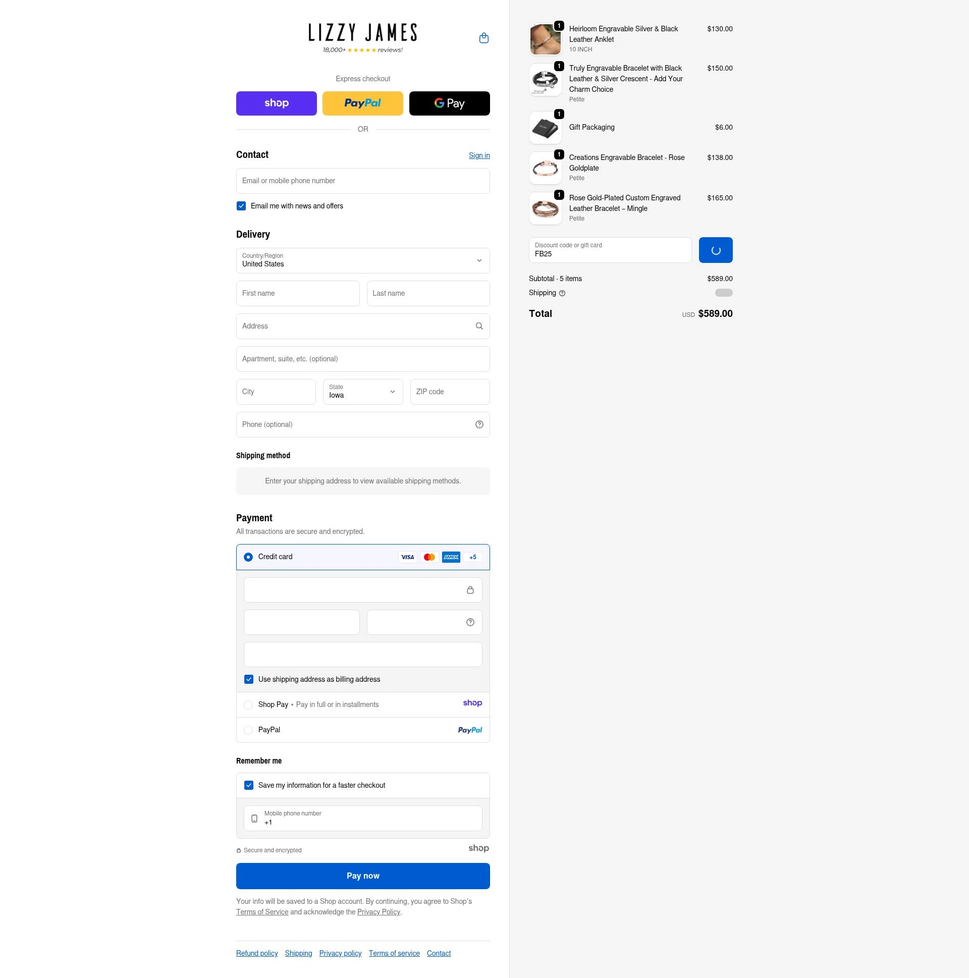 Lizzy James checkout page showing Lizzy James promo code box | Screenshot taken by SimplyCodes community member on Dec 28, 2025