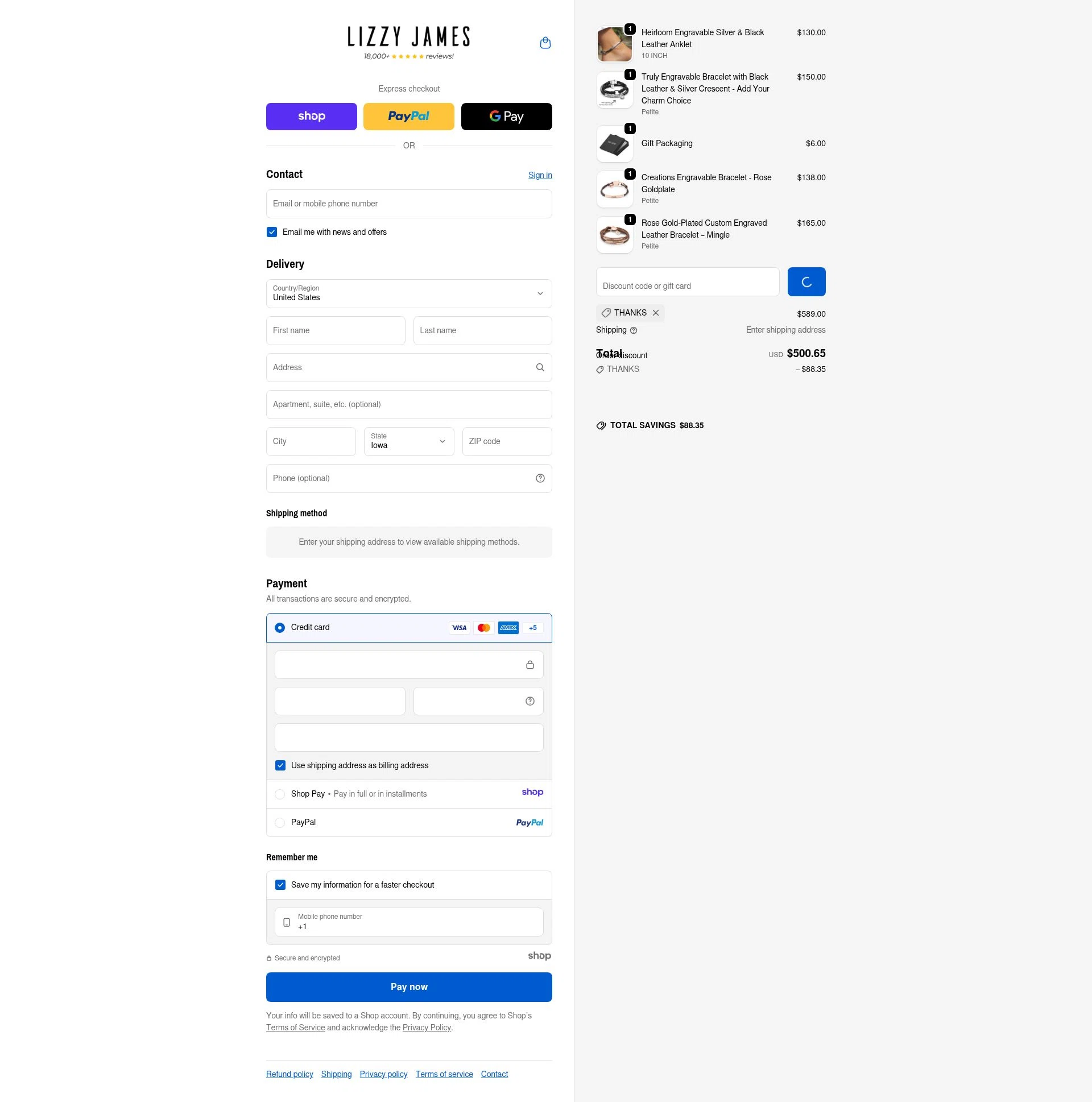 Lizzy James checkout page showing Lizzy James promo code box | Screenshot taken by SimplyCodes community member on Dec 28, 2025