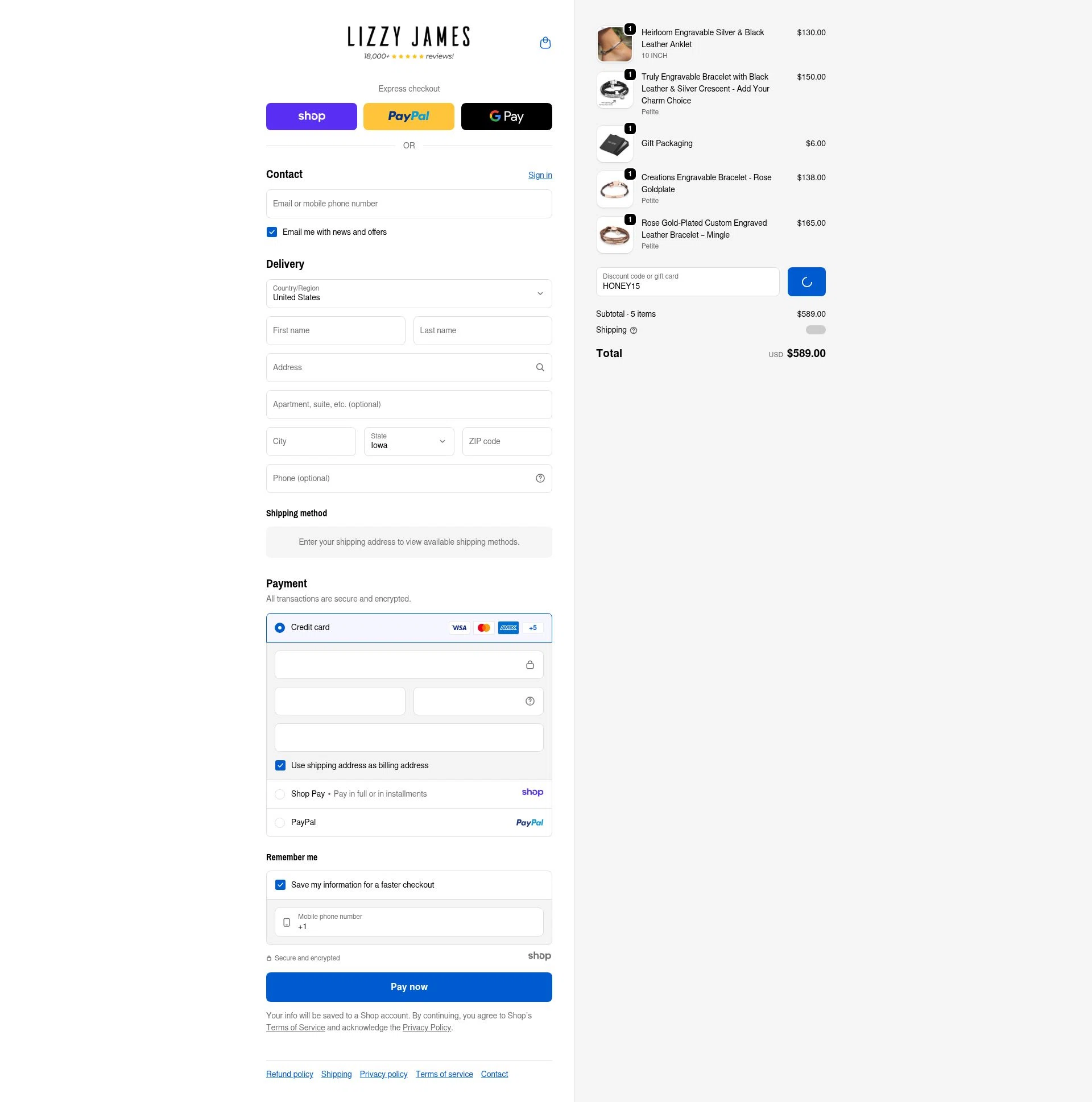 Lizzy James checkout page showing Lizzy James promo code box | Screenshot taken by SimplyCodes community member on Dec 28, 2025