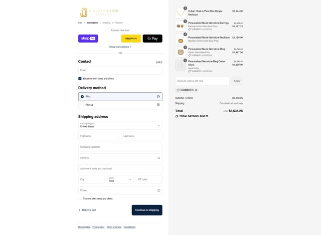 Lindsey Leigh Jewelry checkout page showing Lindsey Leigh Jewelry discount code box | Screenshot taken by SimplyCodes community member on Aug 26, 2025