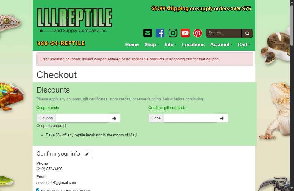 LLLReptile checkout page showing LLLReptile promo code box | Screenshot taken by SimplyCodes community member on Jun 19, 2025