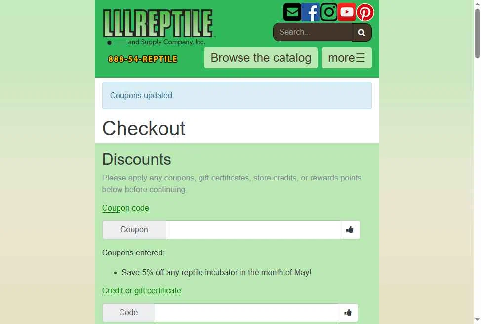 LLLReptile checkout page showing LLLReptile promo code box | Screenshot taken by SimplyCodes community member on Aug 1, 2025