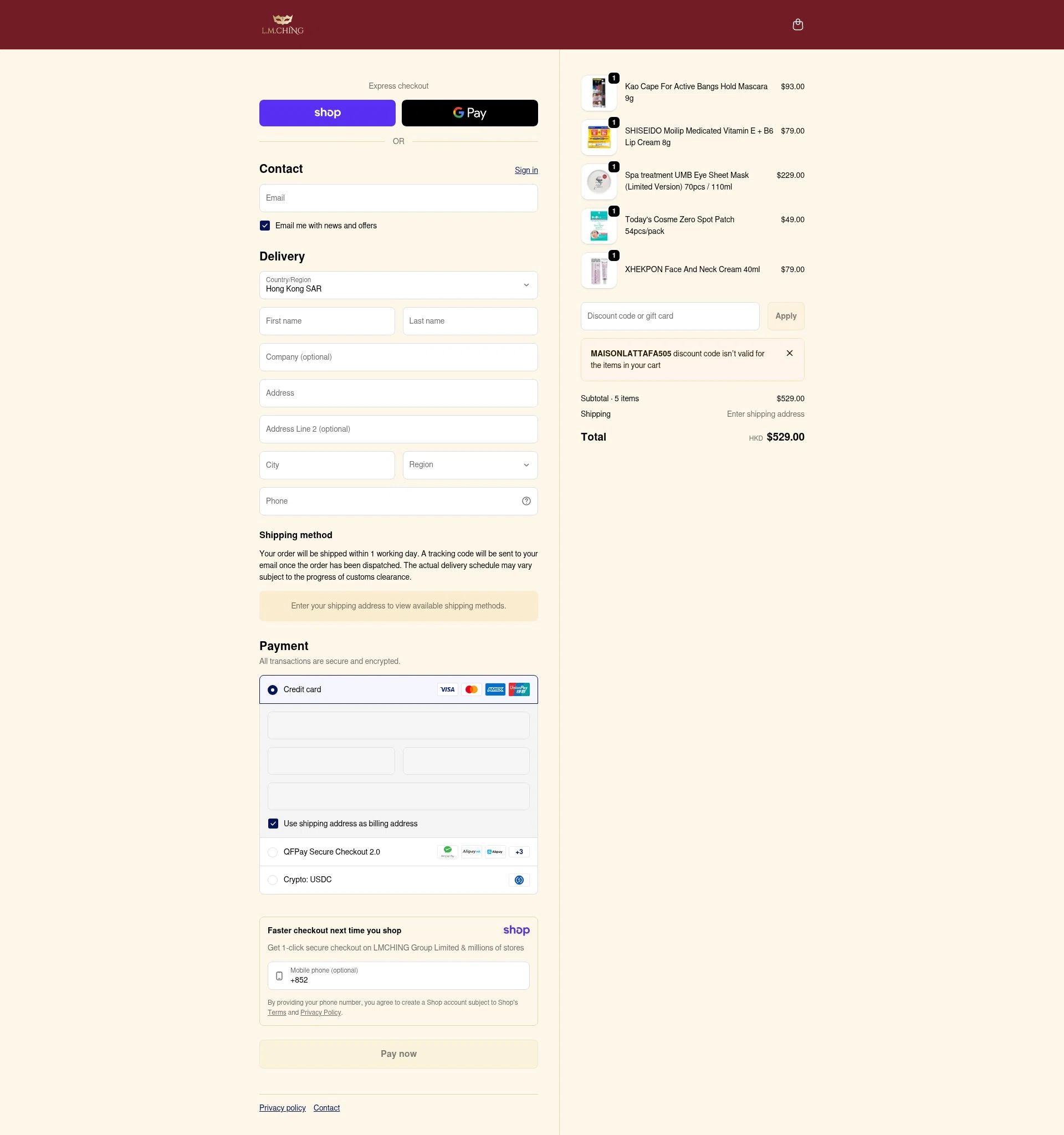 LMCHING checkout page showing LMCHING discount code box | Screenshot taken by SimplyCodes community member on Jan 15, 2026
