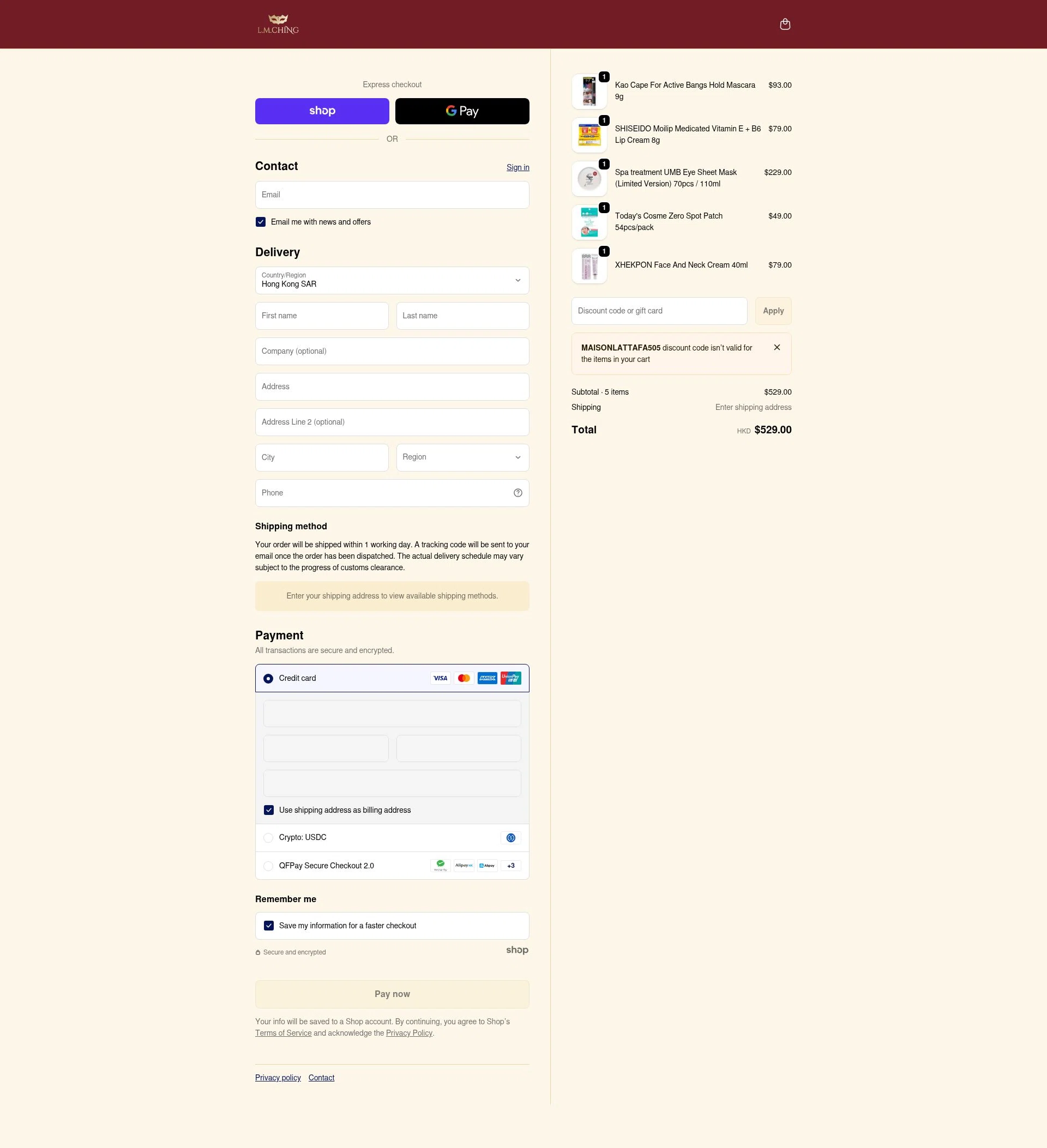 LMCHING checkout page showing LMCHING discount code box | Screenshot taken by SimplyCodes community member on Jan 29, 2026