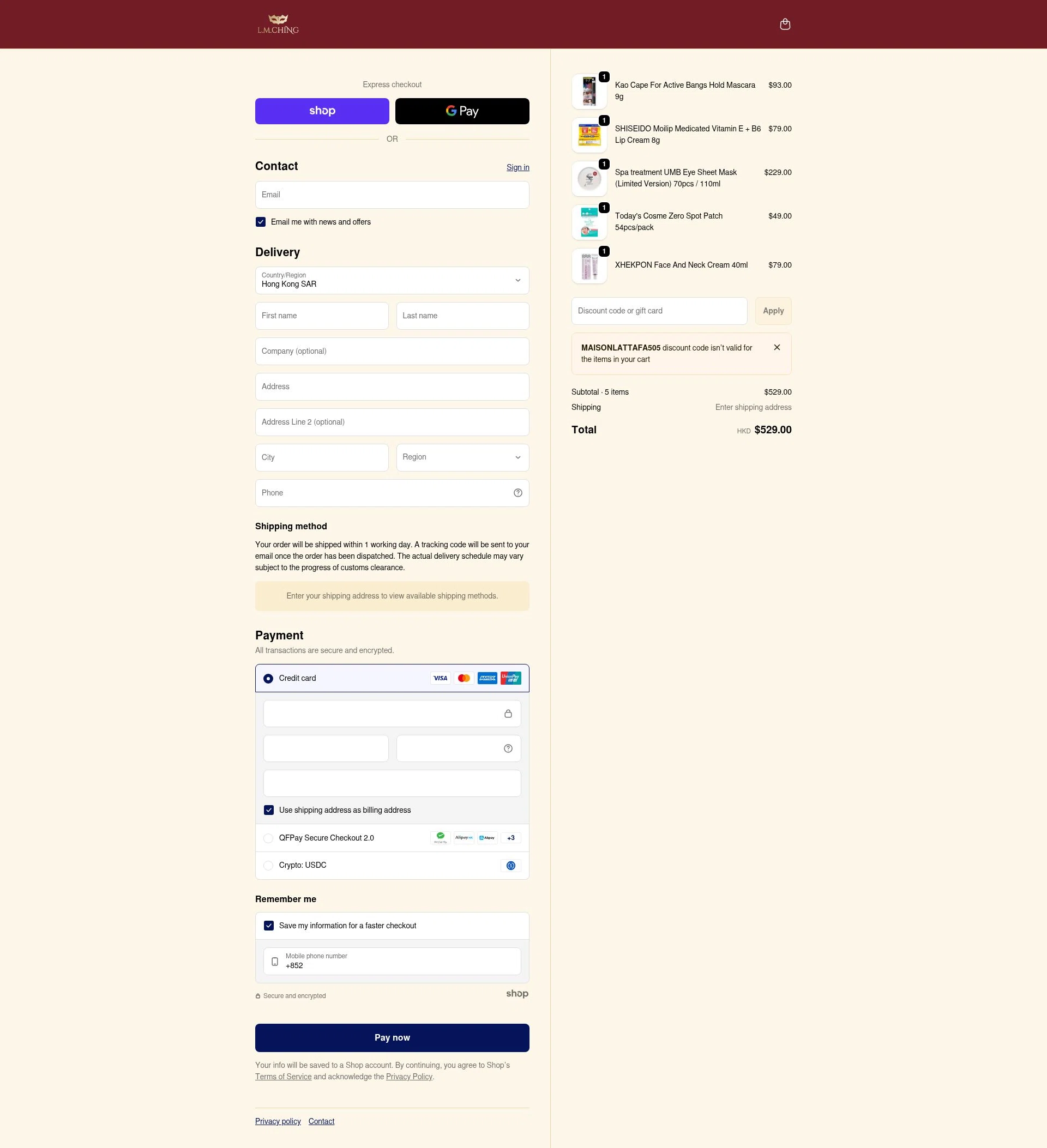 LMCHING checkout page showing LMCHING discount code box | Screenshot taken by SimplyCodes community member on Jan 25, 2026