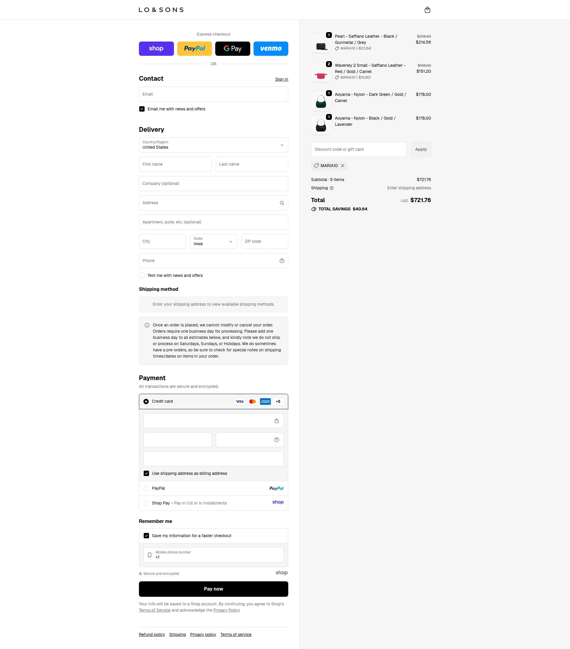 Lo & Sons checkout page showing Lo & Sons coupon code box | Screenshot taken by SimplyCodes community member on Dec 11, 2025