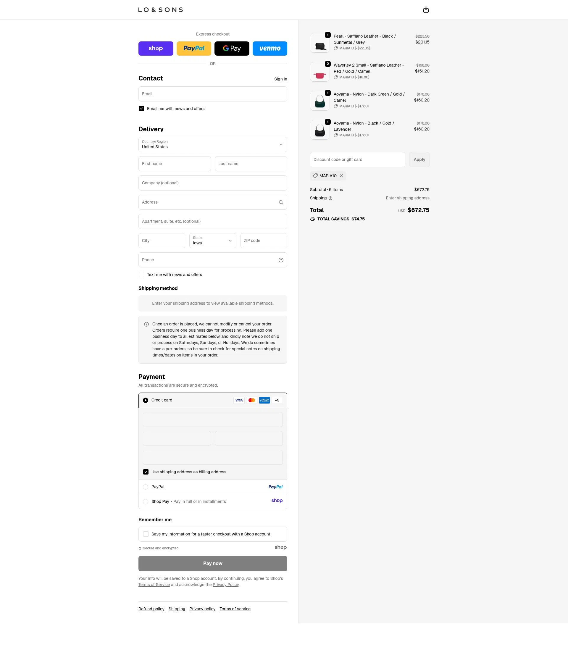 Lo & Sons checkout page showing Lo & Sons coupon code box | Screenshot taken by SimplyCodes community member on Nov 30, 2025
