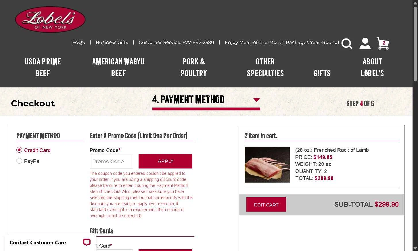 Lobe'ls checkout page showing Lobe'ls promo code box | Screenshot taken by SimplyCodes community member on Jan 1, 2026