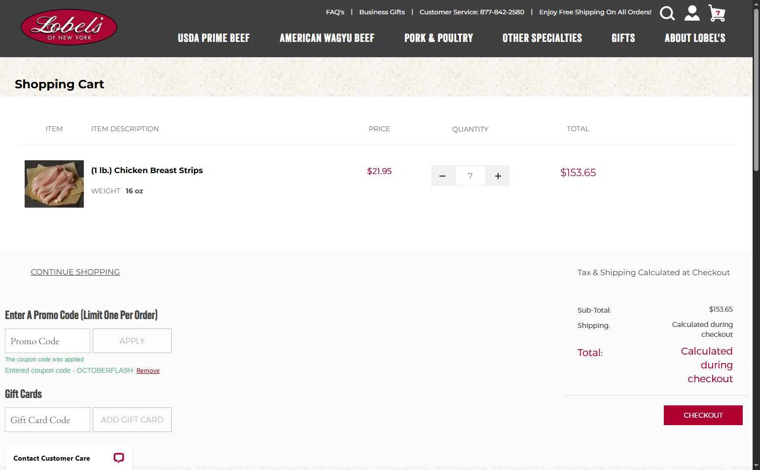 Lobe'ls checkout page showing Lobe'ls promo code box | Screenshot taken by SimplyCodes community member on Oct 17, 2025