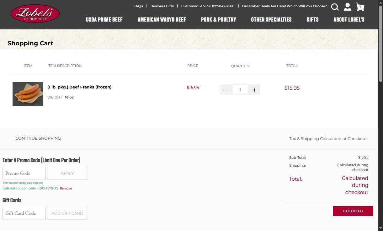 Lobe'ls checkout page showing Lobe'ls promo code box | Screenshot taken by SimplyCodes community member on Dec 3, 2025