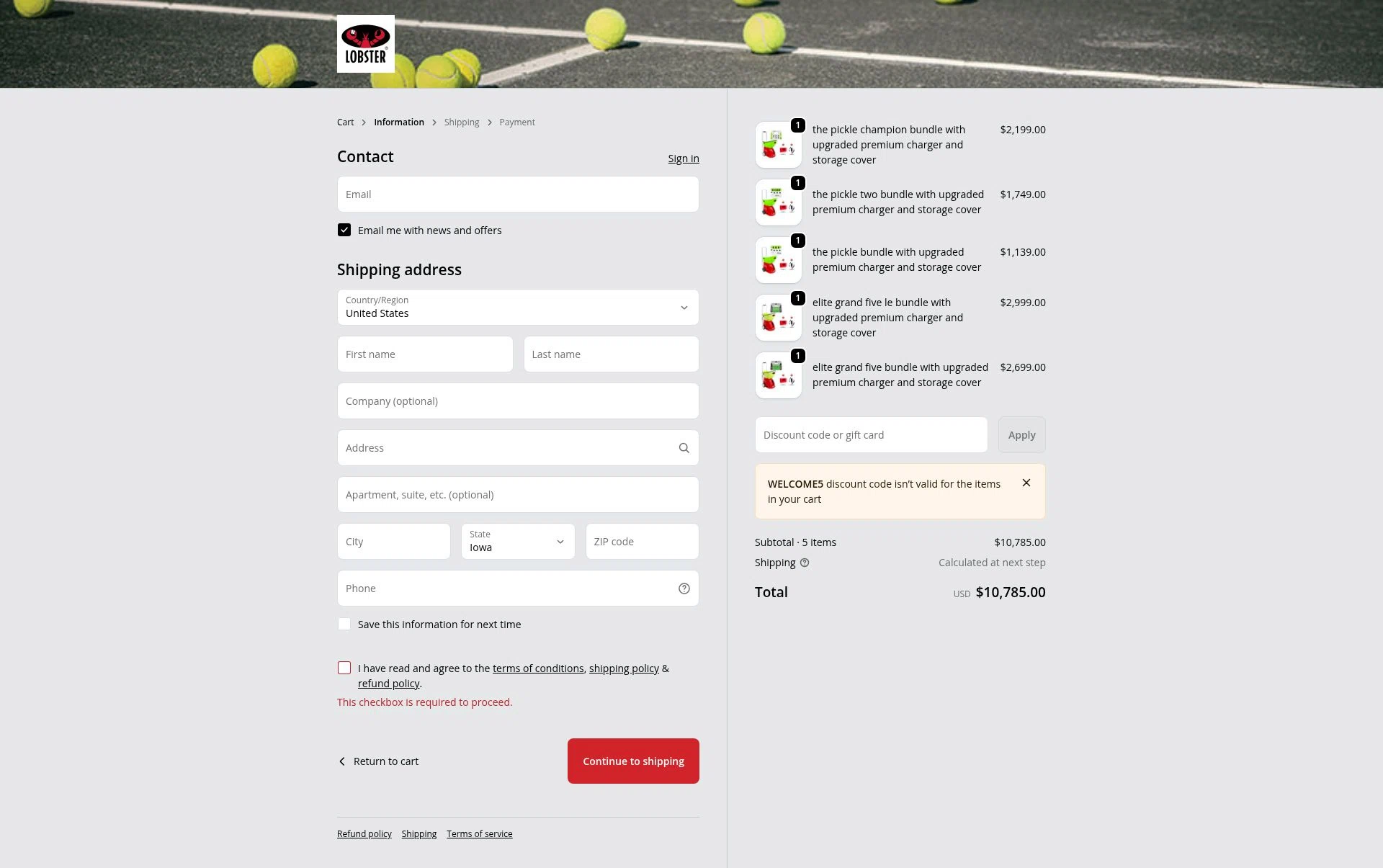 Lobster Sports checkout page showing Lobster Sports discount code box | Screenshot taken by SimplyCodes community member on Feb 14, 2026