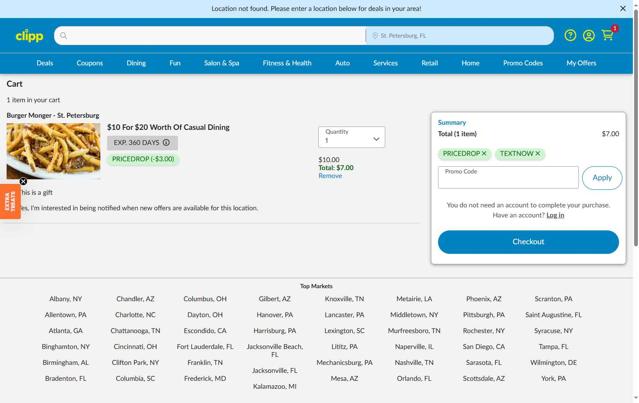 Clipp.com checkout page showing Clipp.com promo code box | Screenshot taken by SimplyCodes community member on Oct 13, 2025